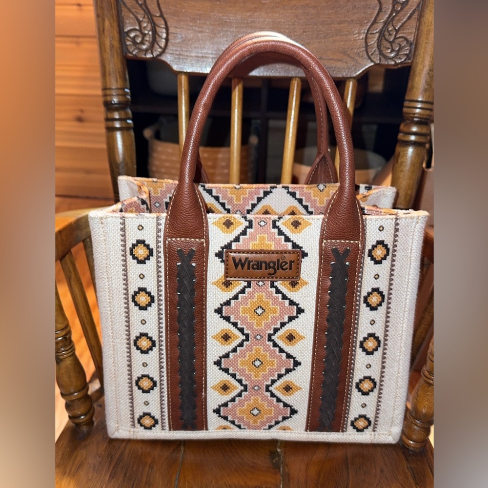 Wrangler Brown and Cream Geometric Tote Bag